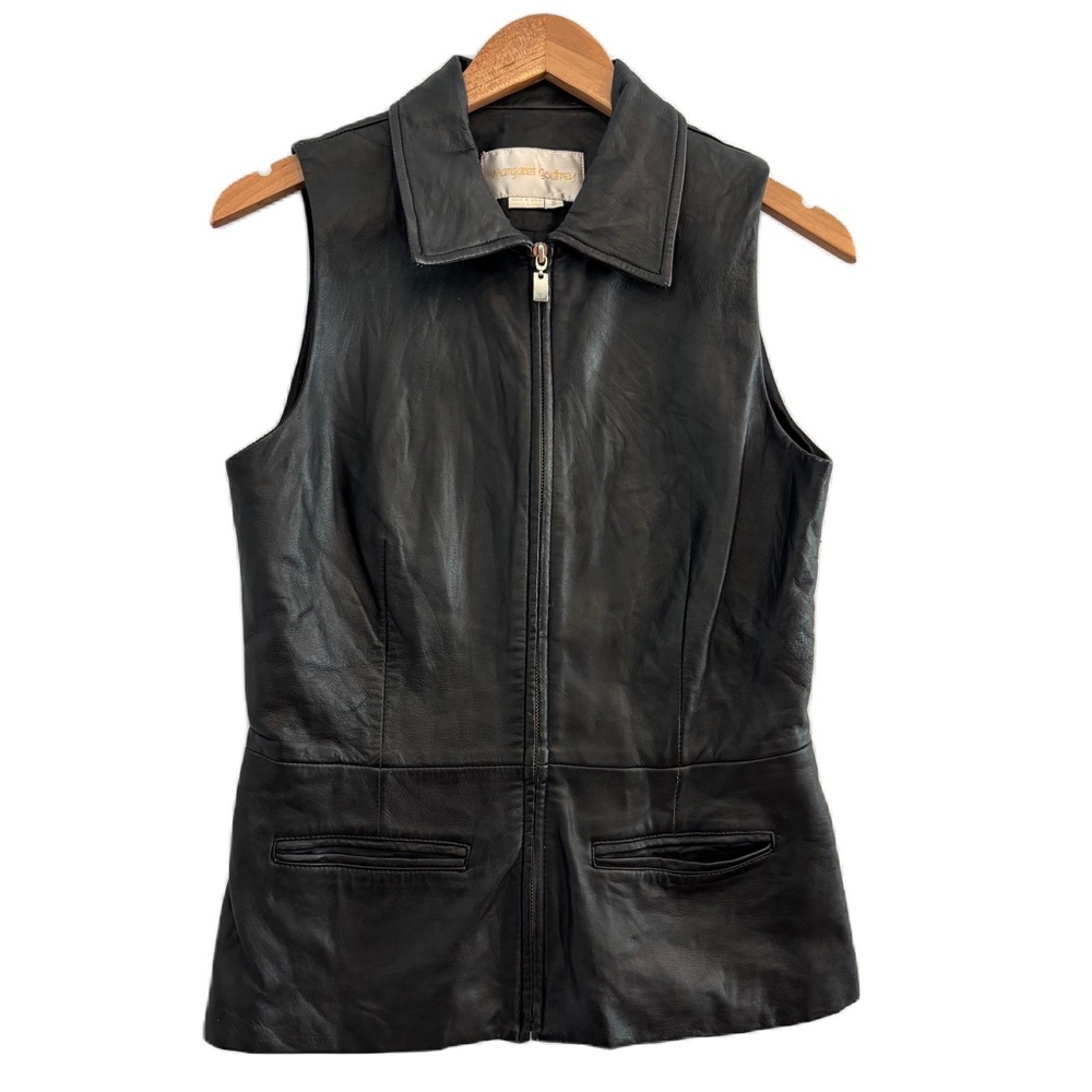 Margaret Godfrey Black Leather Zip Front Vest Size 8